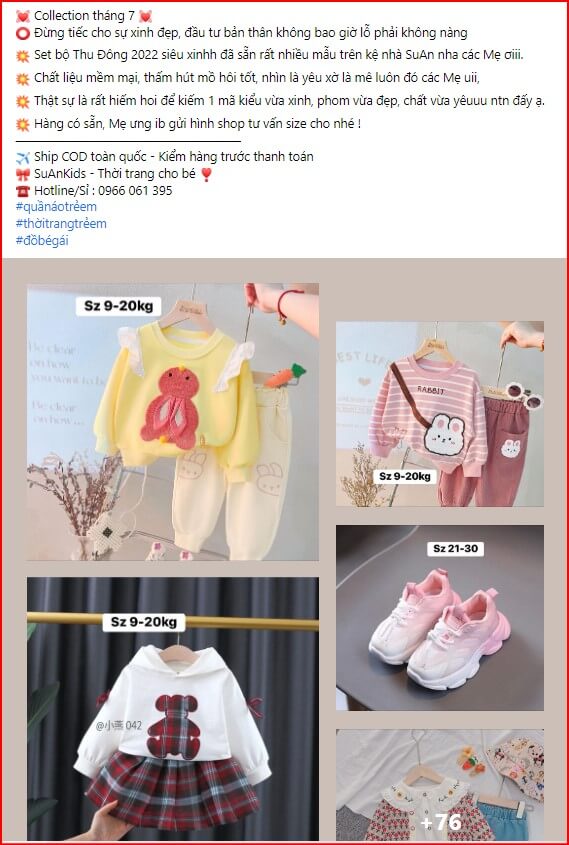mẫu content chia sẻ kiến thức quần áo trẻ em